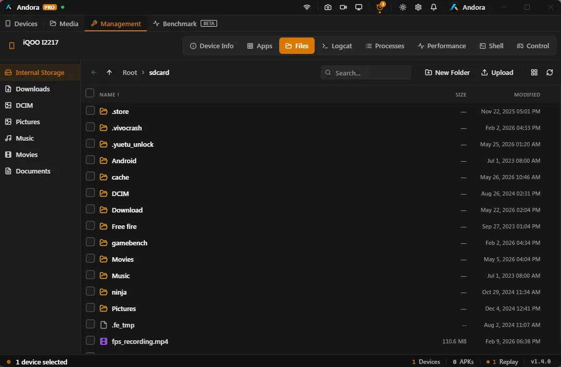 Andora Android file browser — push, pull, rename and delete files over ADB without commands